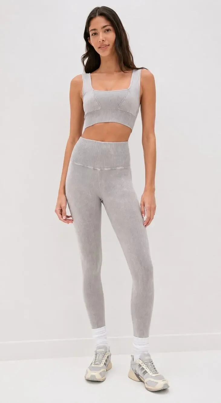 FP Movement Good Karma Square Neck Sports Bra Leggings Set Gray XS